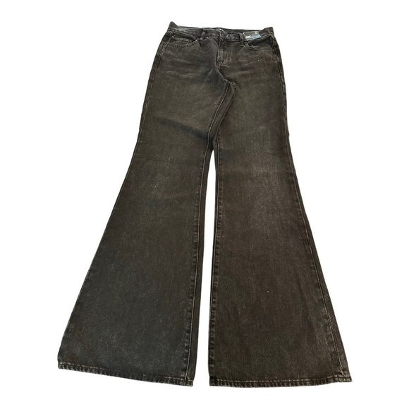 Express 70s Mid Rise Black Denim Flares LONG - Picture 1 of 4